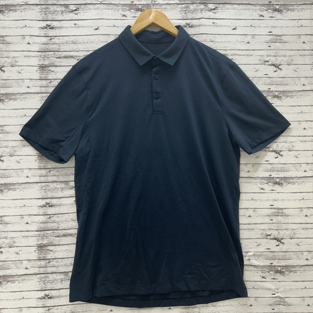 Lululemon Shirt Men's Medium Golf Polo Athletic Navy Blue Performance Stretch